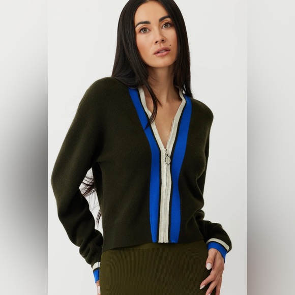 NWT Grey/ Ven THE HOLBROOK ZIP CARDIGAN - ARMY GREEN - Picture 1 of 8